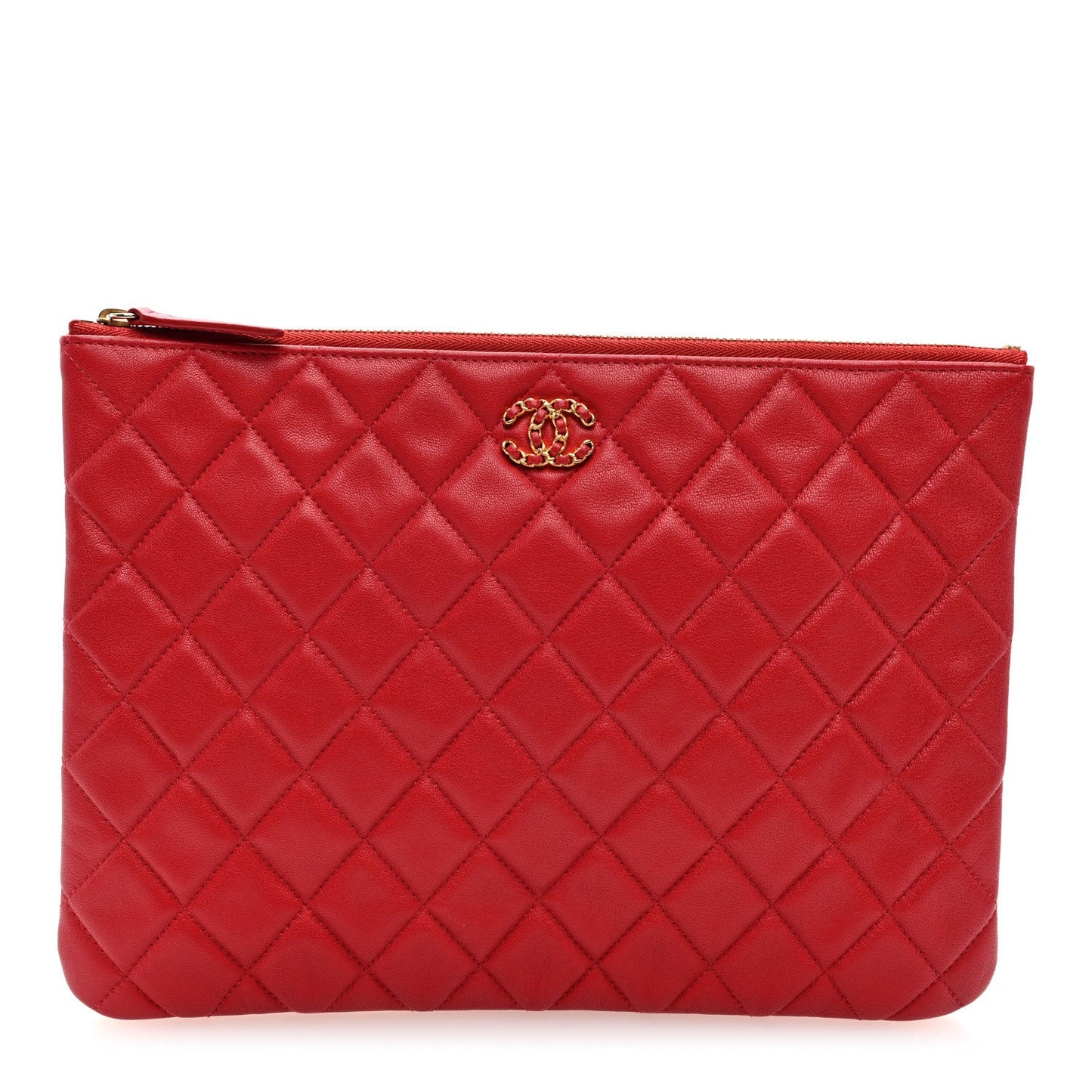 Lambskin Quilted 19 Medium Cosmetic Case Red