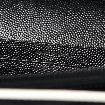 Saint Laurent Grain De Poudre Matelasse Chevron Monogram Chain Wallet Black White 6 of 8
