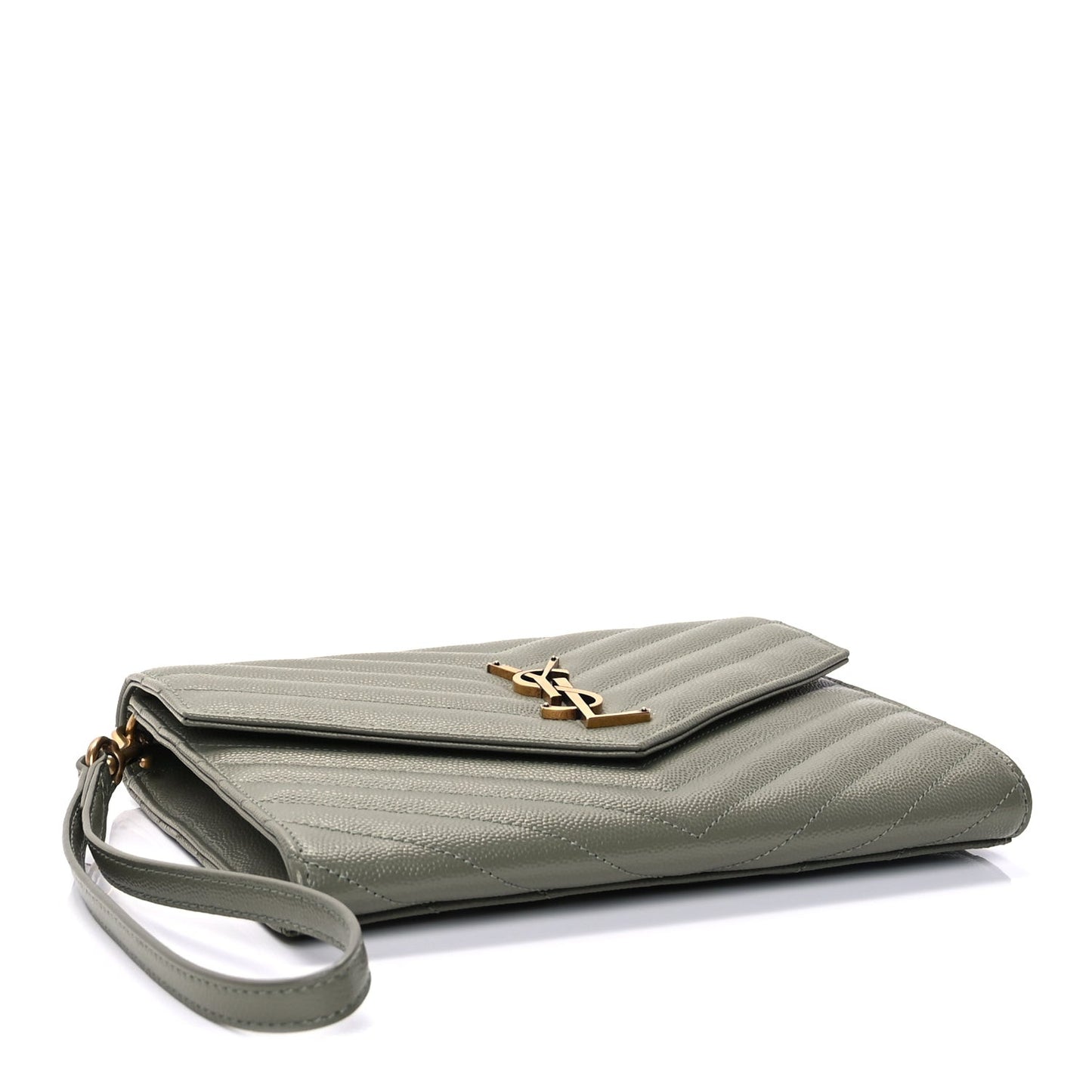 Grain De Poudre Matelasse Chevron Monogram Envelope Clutch  Light Sage