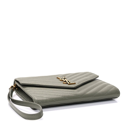 Saint Laurent Grain De Poudre Matelasse Chevron Monogram Envelope Clutch  Light Sage 4 of 7