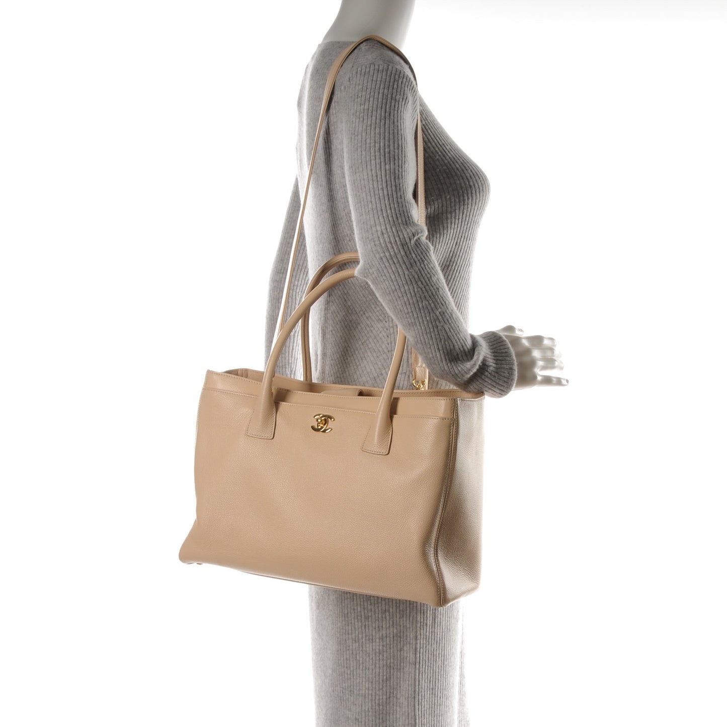 Calfskin Cerf Executive Shopper Tote Beige