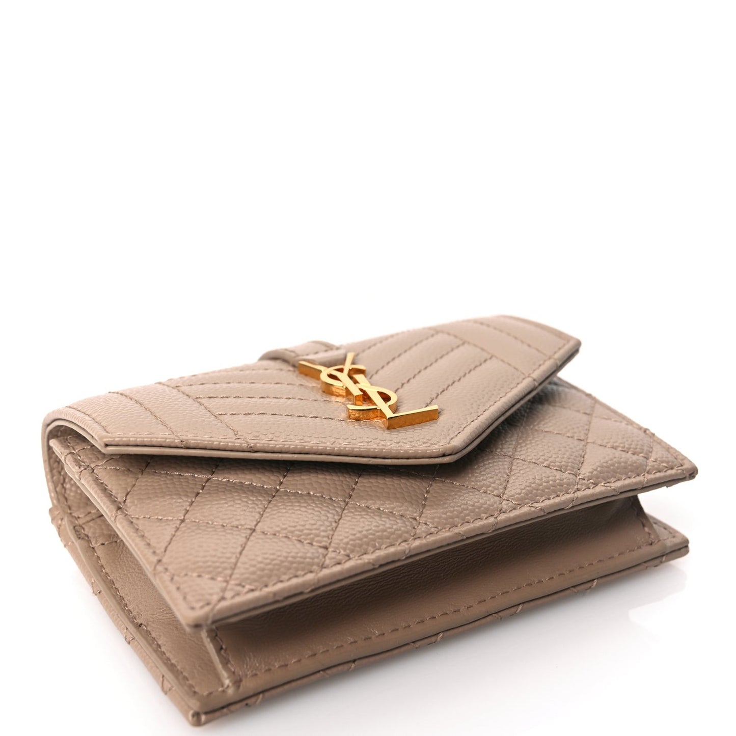 Grain De Poudre Mixed Matelasse Triquilt Monogram Compact Tri Fold Wallet Dark Beige