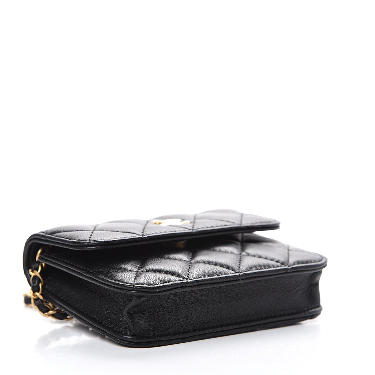 Chanel Lambskin Quilted Pearl Crush Clutch With Chain Black 3 of 10