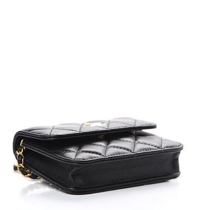 Chanel Lambskin Quilted Pearl Crush Clutch With Chain Black 3 of 10