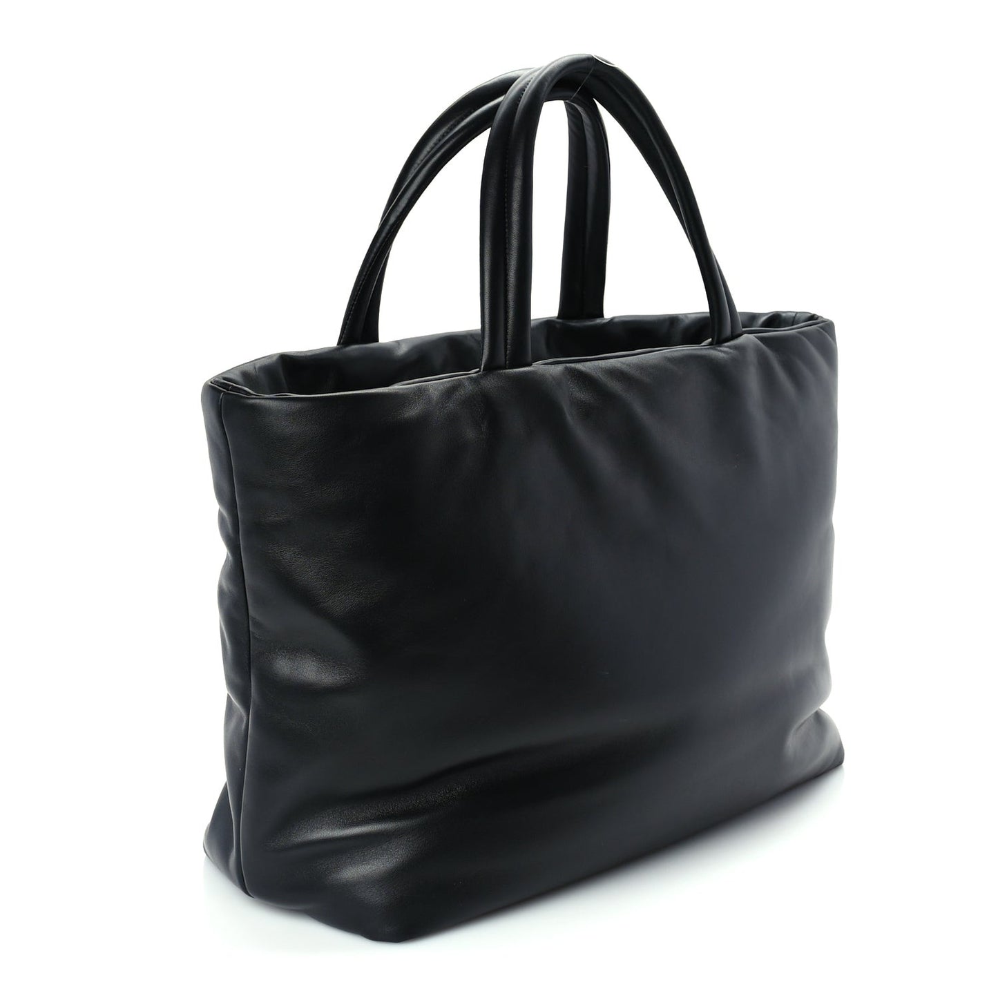 Lambskin Wide Puffer Tote  Black