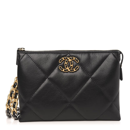 Chanel Shiny Goatskin Quilted Small Chanel 19 Pouch With Handle Black 1 of 11
