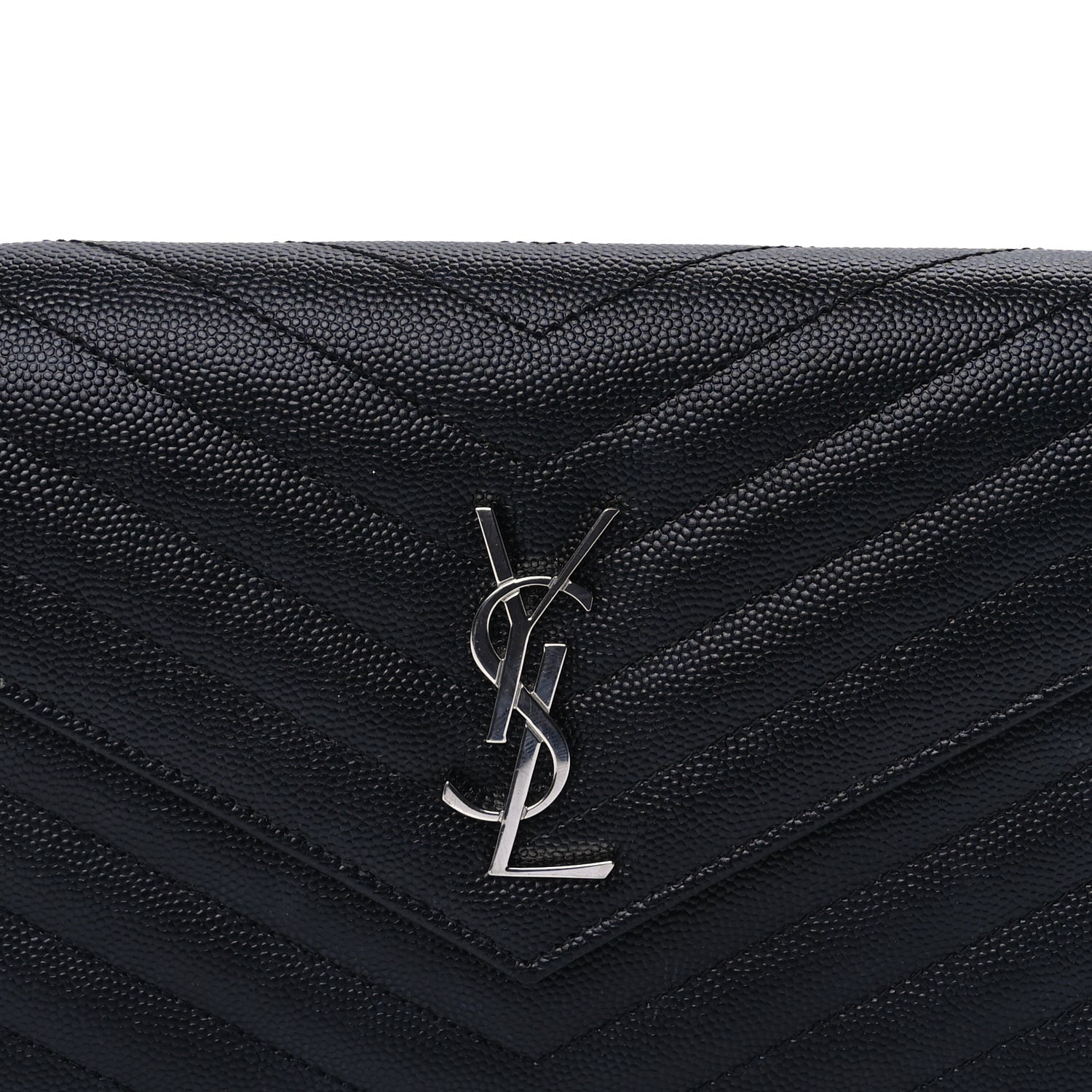 Saint Laurent Grain De Poudre Matelasse Chevron Monogram Envelope Chain Wallet Black 6 of 8
