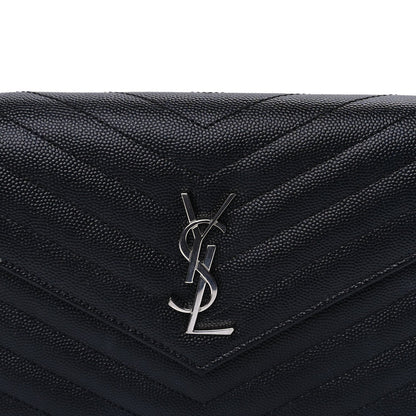 Saint Laurent Grain De Poudre Matelasse Chevron Monogram Envelope Chain Wallet Black 6 of 8
