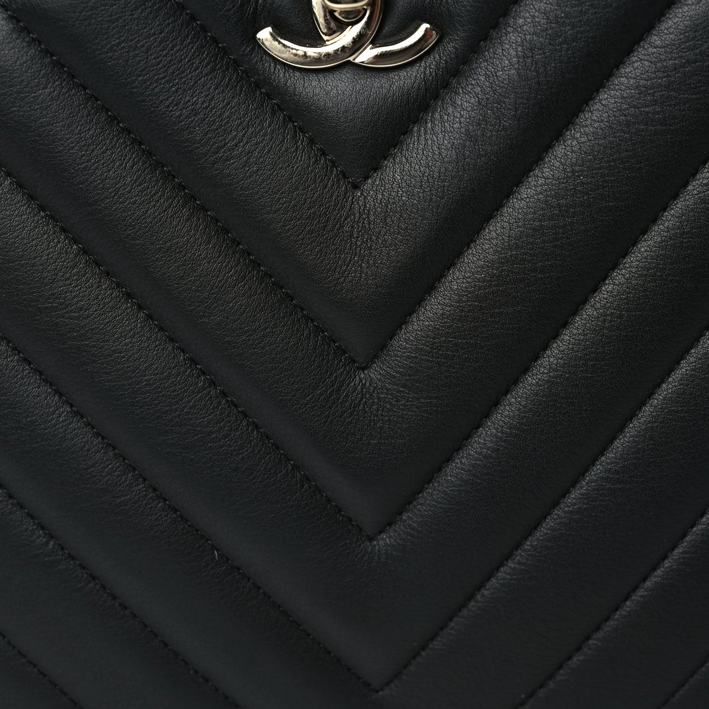 Calfskin Chevron Quilted Small Statement Shopping Tote Black