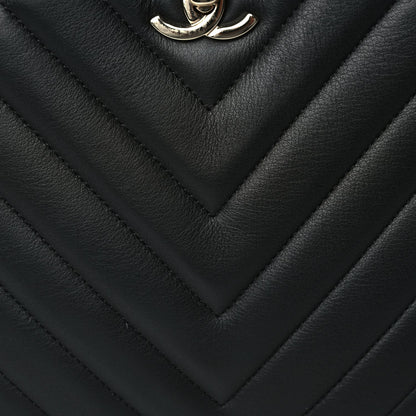 Chanel Calfskin Chevron Quilted Small Statement Shopping Tote Black 6 of 9