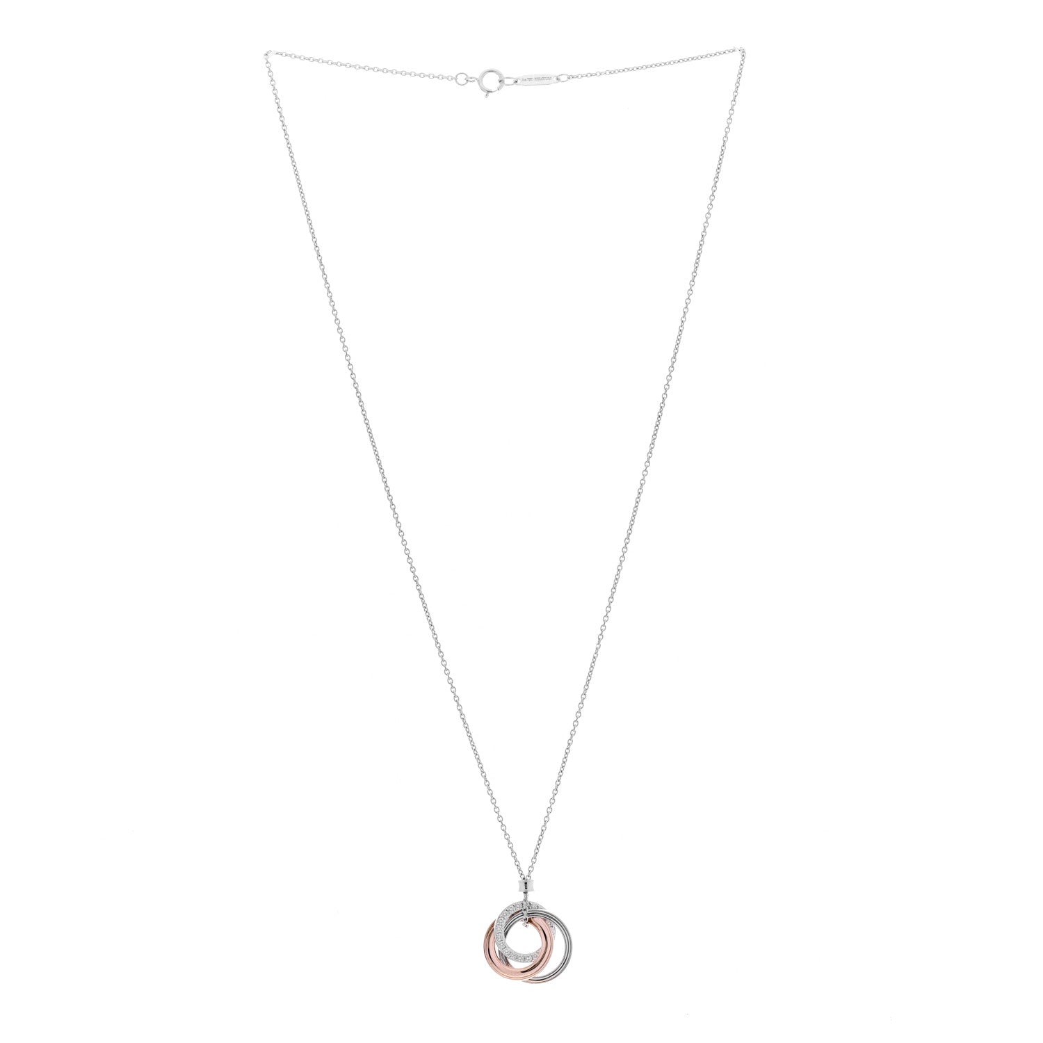 Tiffany 18K White Rose Gold Diamond 1837 Triple Interlocking Circles Pendant Necklace 3 of 6