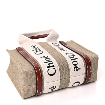 Chloe Cotton Calfskin Mini Woody Ribbon Tote White Brown 3 of 10