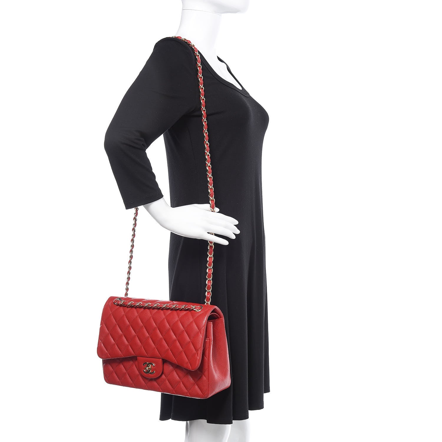 Chanel Caviar Quilted Jumbo Double Flap Red 2 of 9
