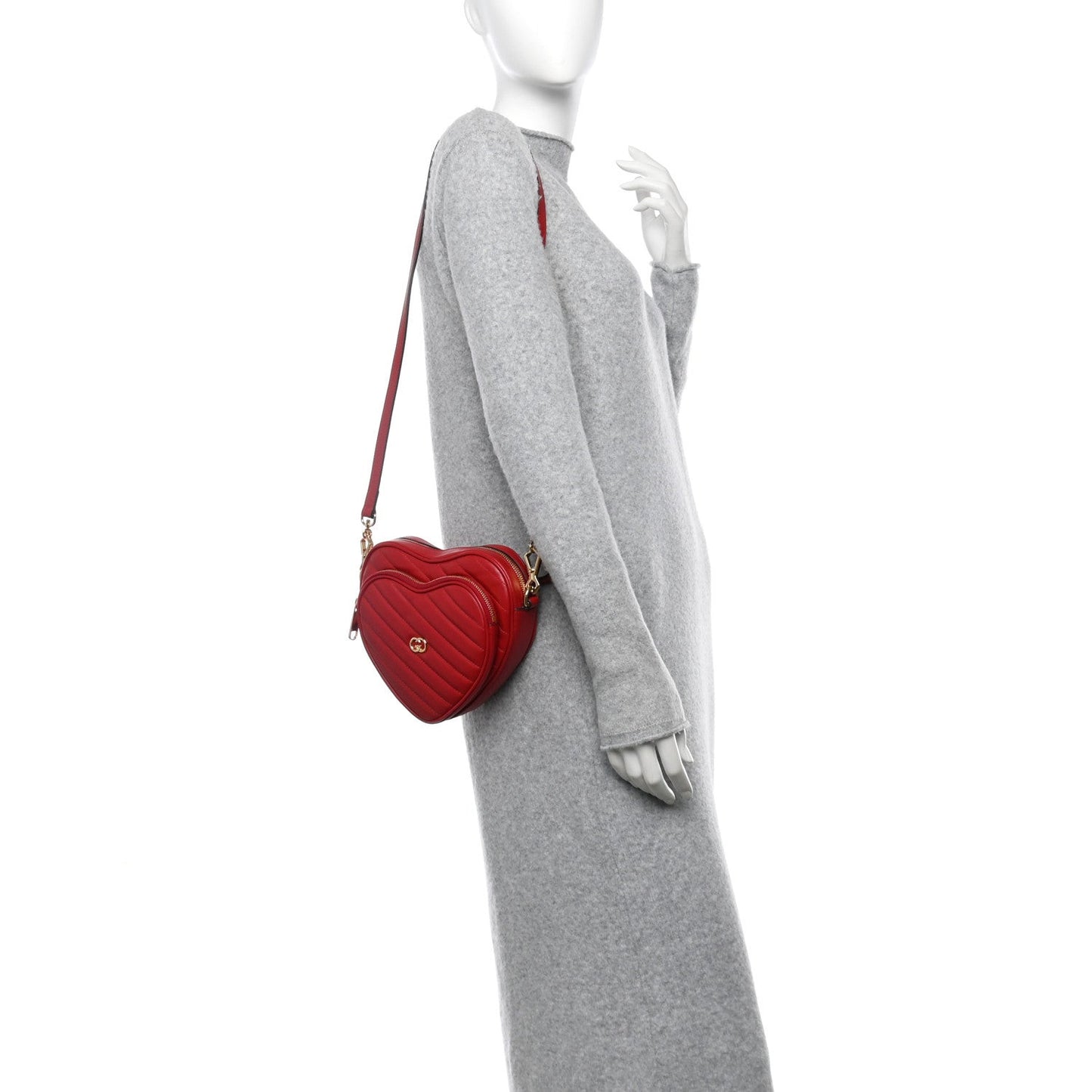 Calfskin Matelasse Diagonal Mini InterLocking G Heart Shoulder Bag Hibiscus Red