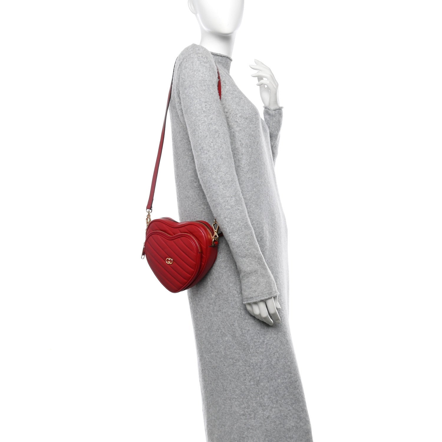 Gucci Calfskin Matelasse Diagonal Mini InterLocking G Heart Shoulder Bag Hibiscus Red 2 of 7