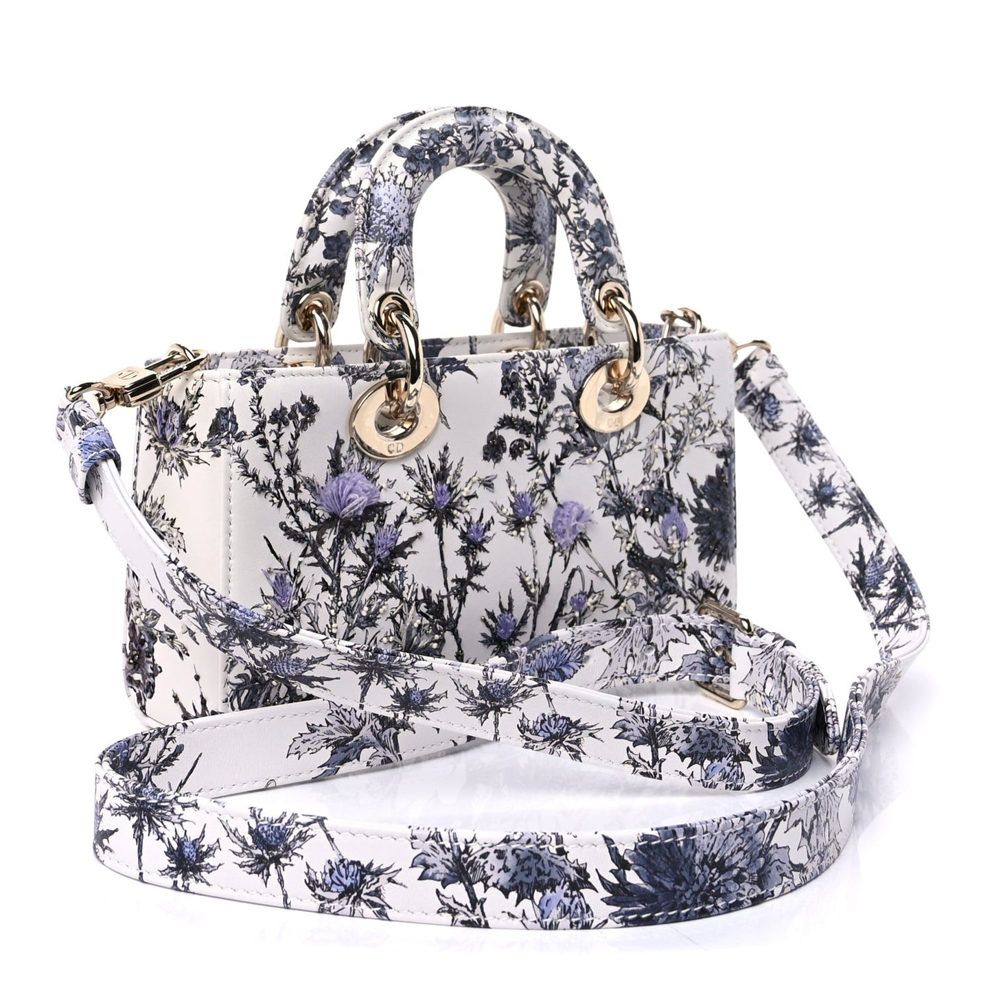 Calfskin Embroidered Floral Butterfly Small Lady D-Joy White Multicolor