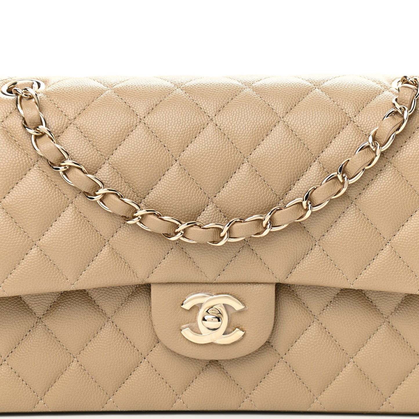 Caviar Quilted Medium Double Flap Dark Beige