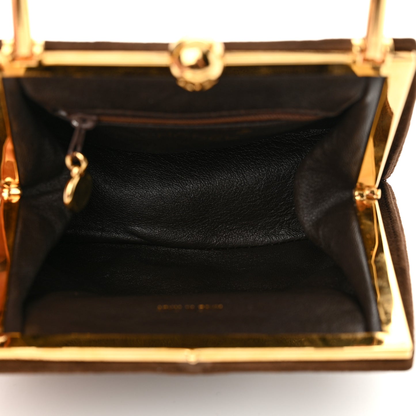 Suede Quilted Kisslock Top Handle Clutch Brown