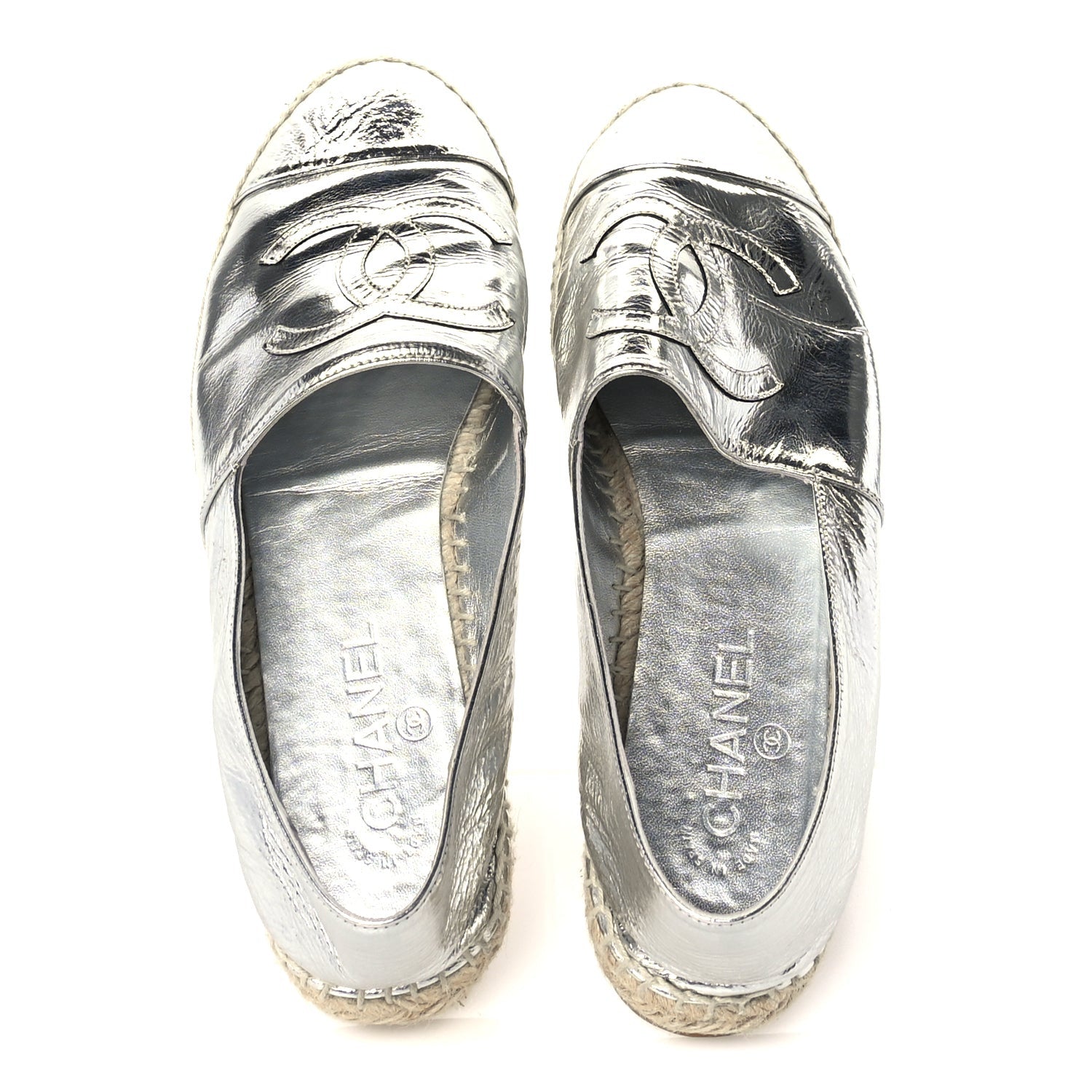 Chanel Laminated Goatskin CC Espadrilles 41  Silver 5 of 7