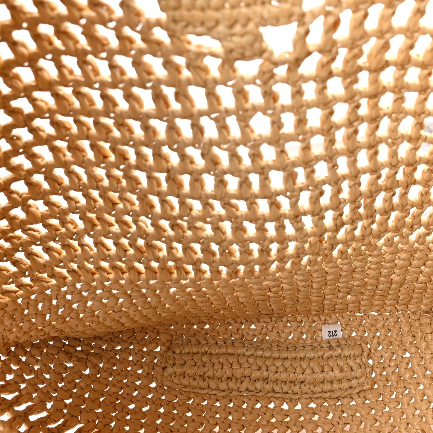 Yarn Raffia Effect Crochet Logo Embroidered Shopping Tote Bag Naturale