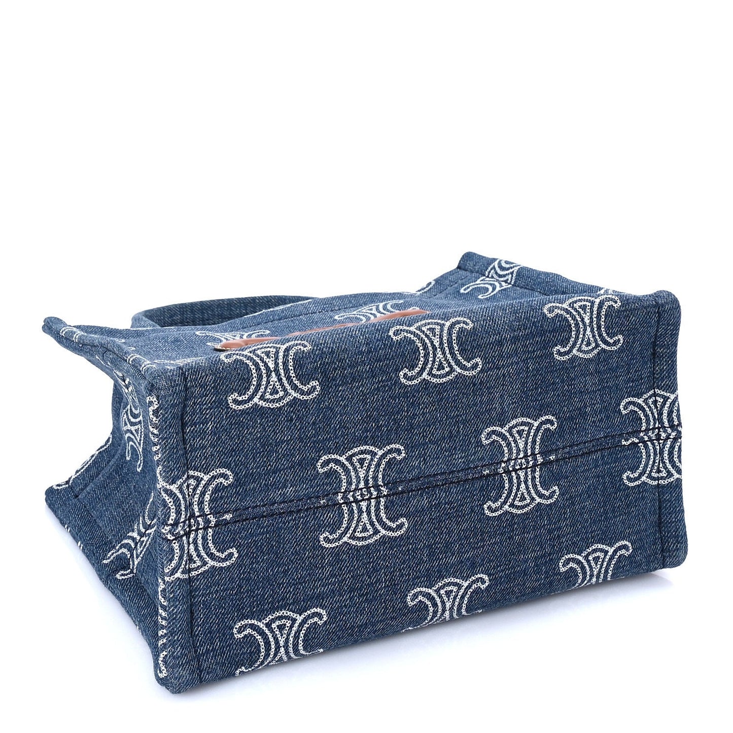 Denim Calfskin Triomphe Print Cabas Blue Tan