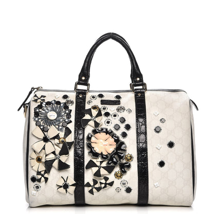 Gucci GG Plus Monogram Embellished Medium Joy Boston White Black 1 of 13