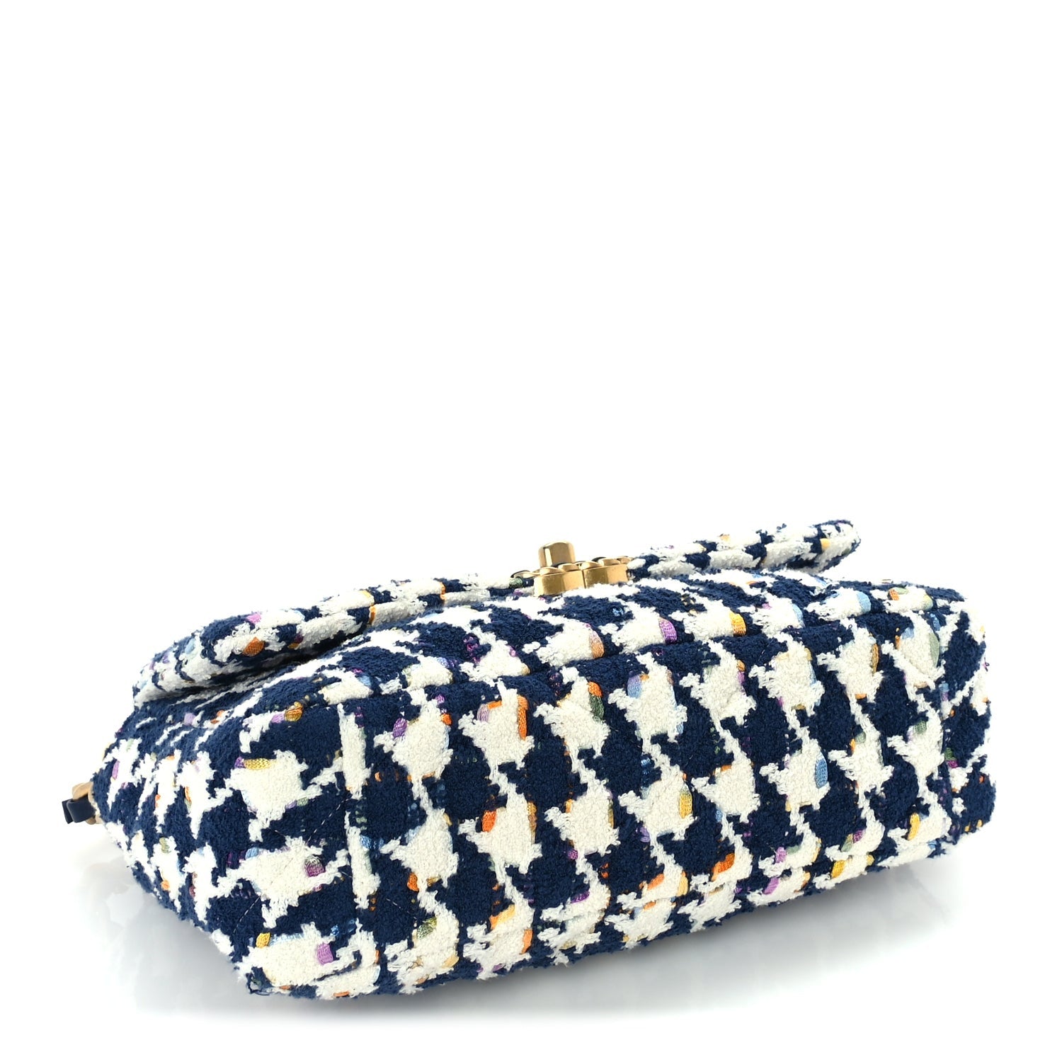 Chanel Tweed Quilted Medium 19 Flap Ecru Navy Blue Multicolor 3 of 9