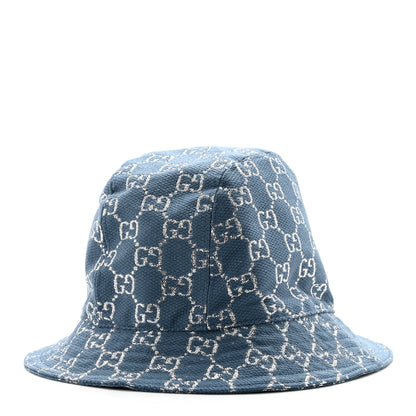 Gucci Canvas Lame GG Monogram Bucket Hat M Light Blue Silver 1 of 10