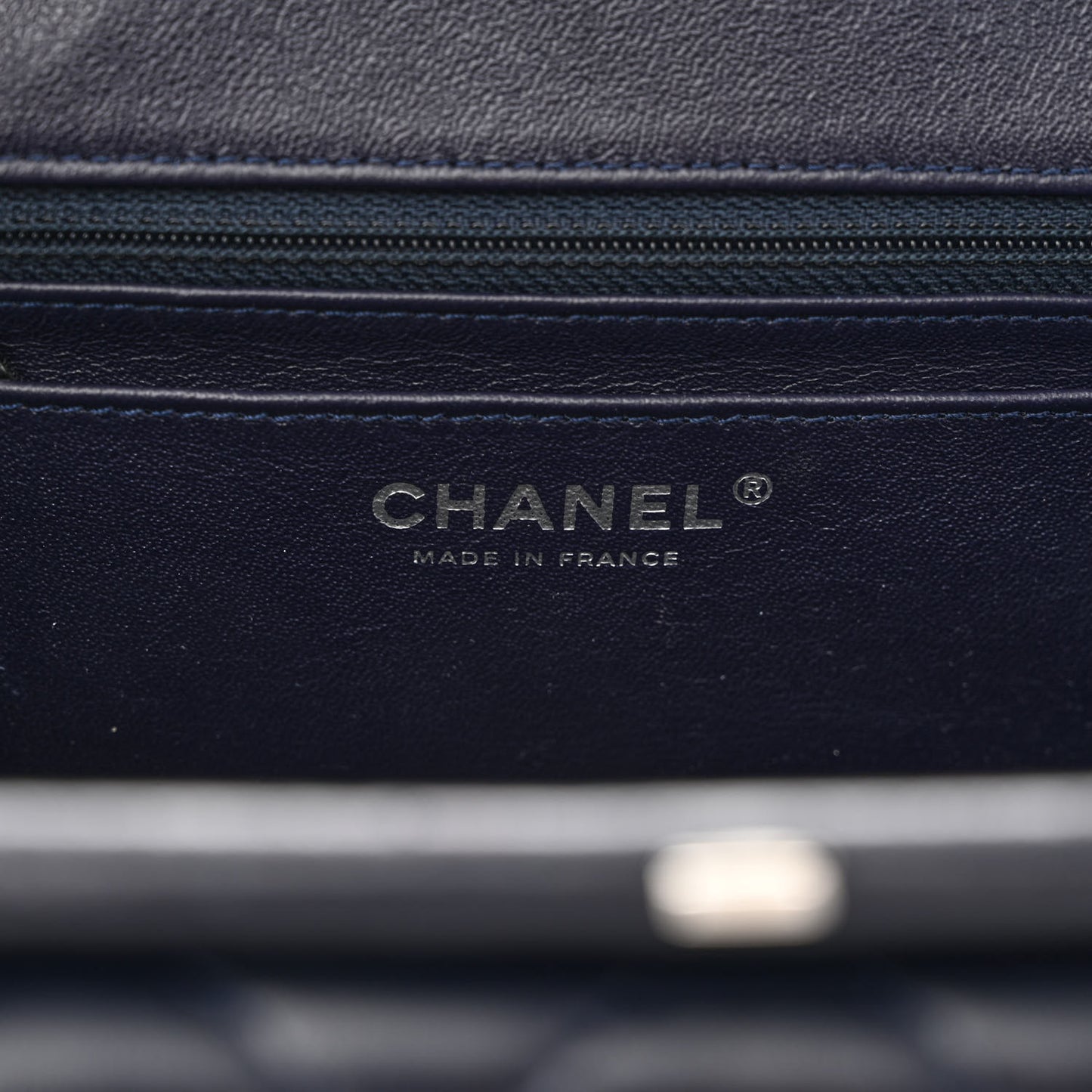 Calfskin Quilted Kisslock Frame Chain Bag Navy