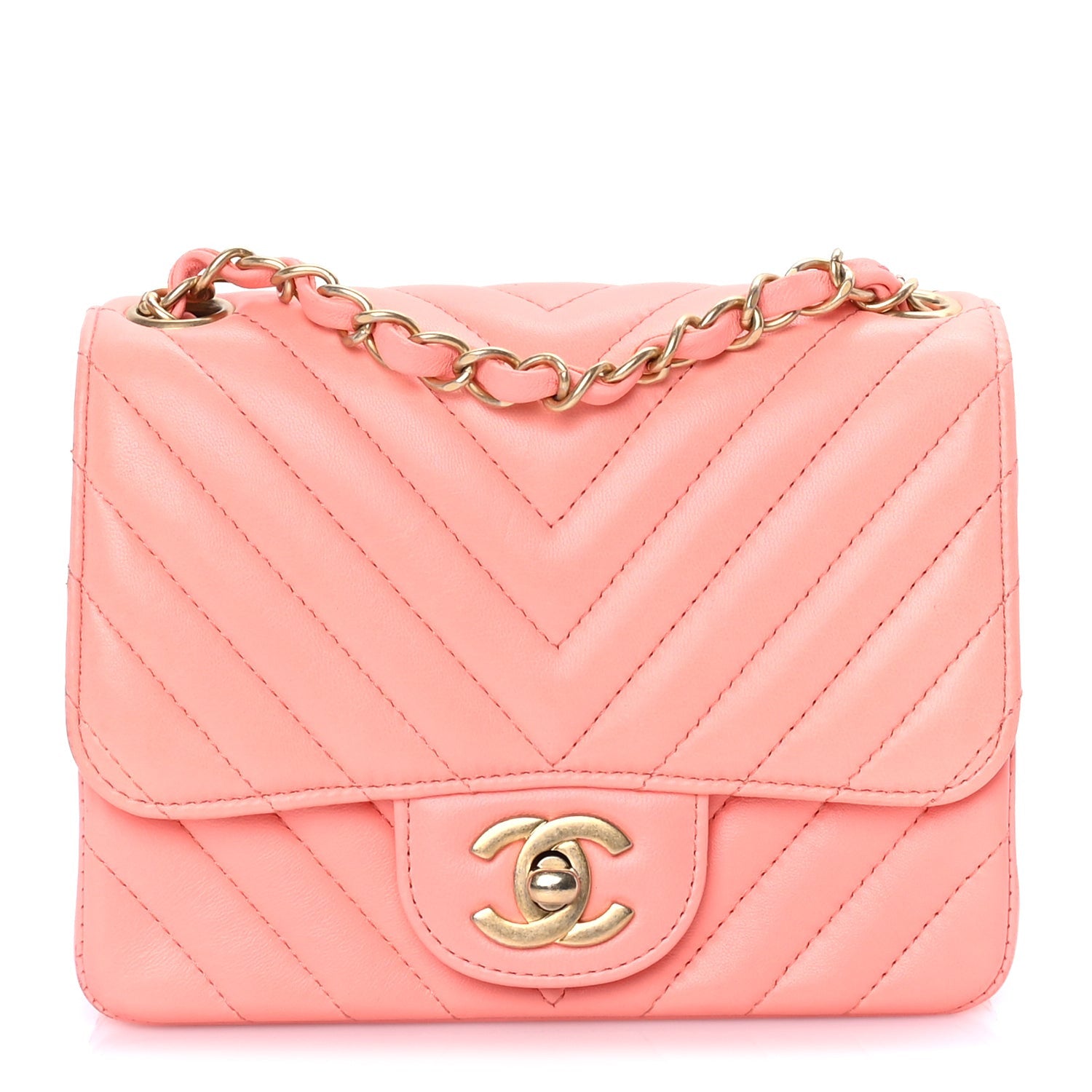 Chanel Lambskin Chevron Quilted Mini Square Flap  Pink 1 of 9
