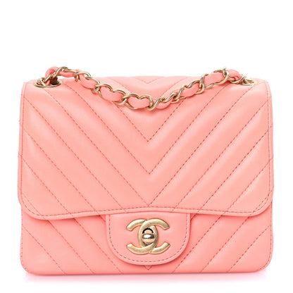 Chanel Lambskin Chevron Quilted Mini Square Flap  Pink 1 of 9