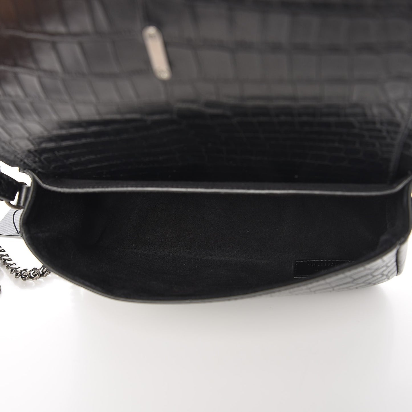 Crocodile Embossed Medium Charlotte Messenger Bag Black