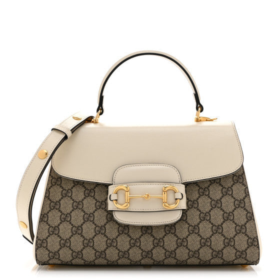 Gucci GG Supreme Monogram Calfskin Medium Horsebit 1955 Top Handle Bag Beige Ebony Mystic White 1 of 1