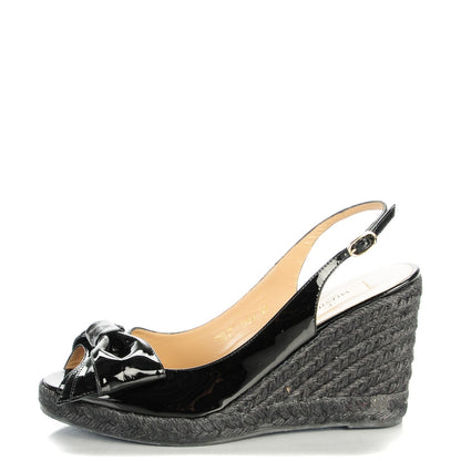 Valentino Garavani Patent Bow Espadrille Slingback Wedges Black 39 1 of 9