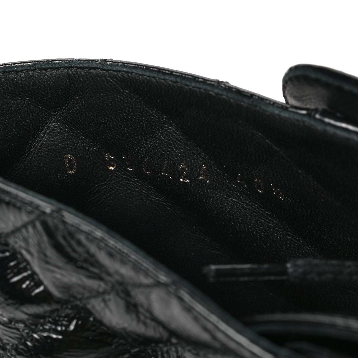 Shiny Calfskin Quilted Lace Up Combat Boots 40.5 Black