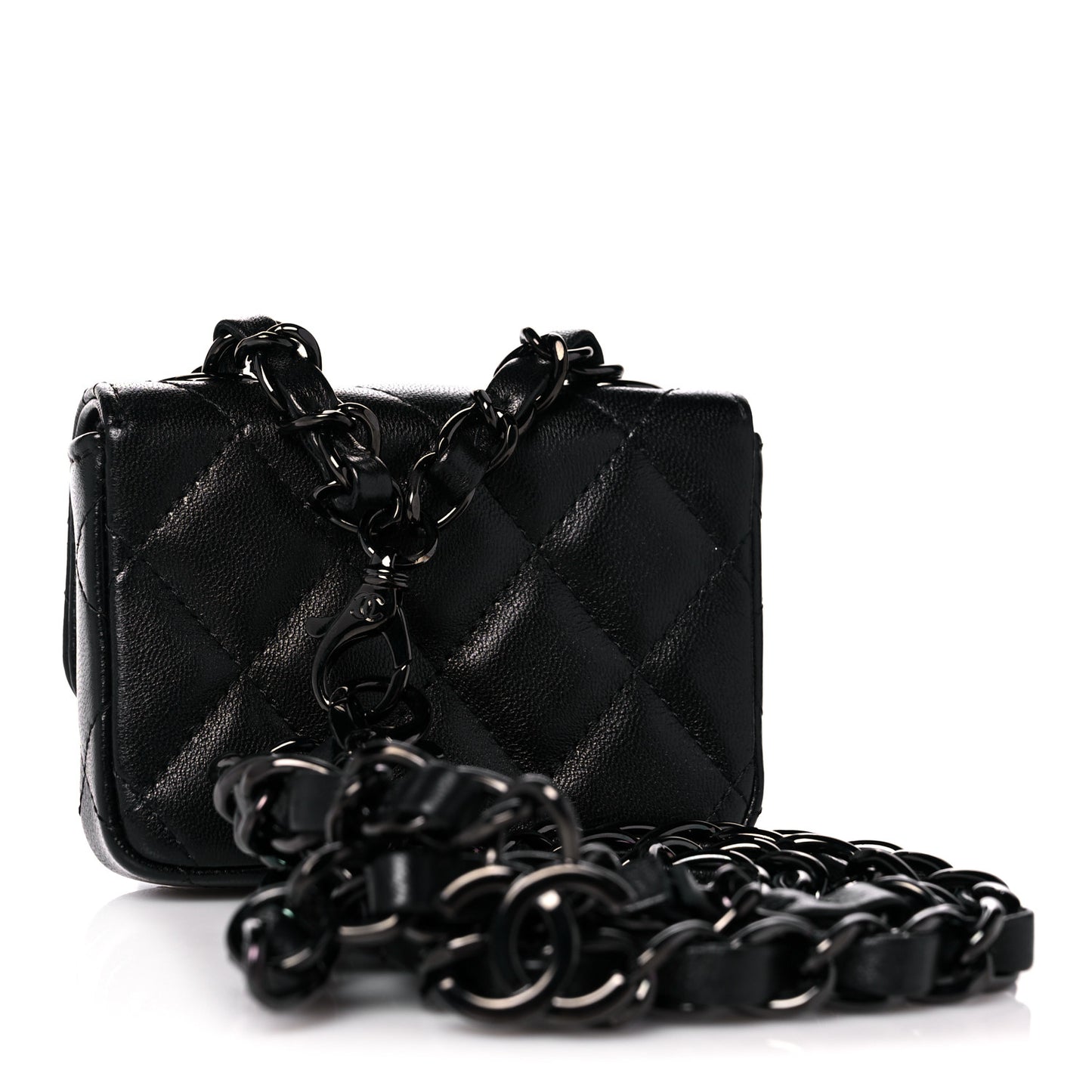 Lambskin Quilted Mini Chain Belt Bag So Black