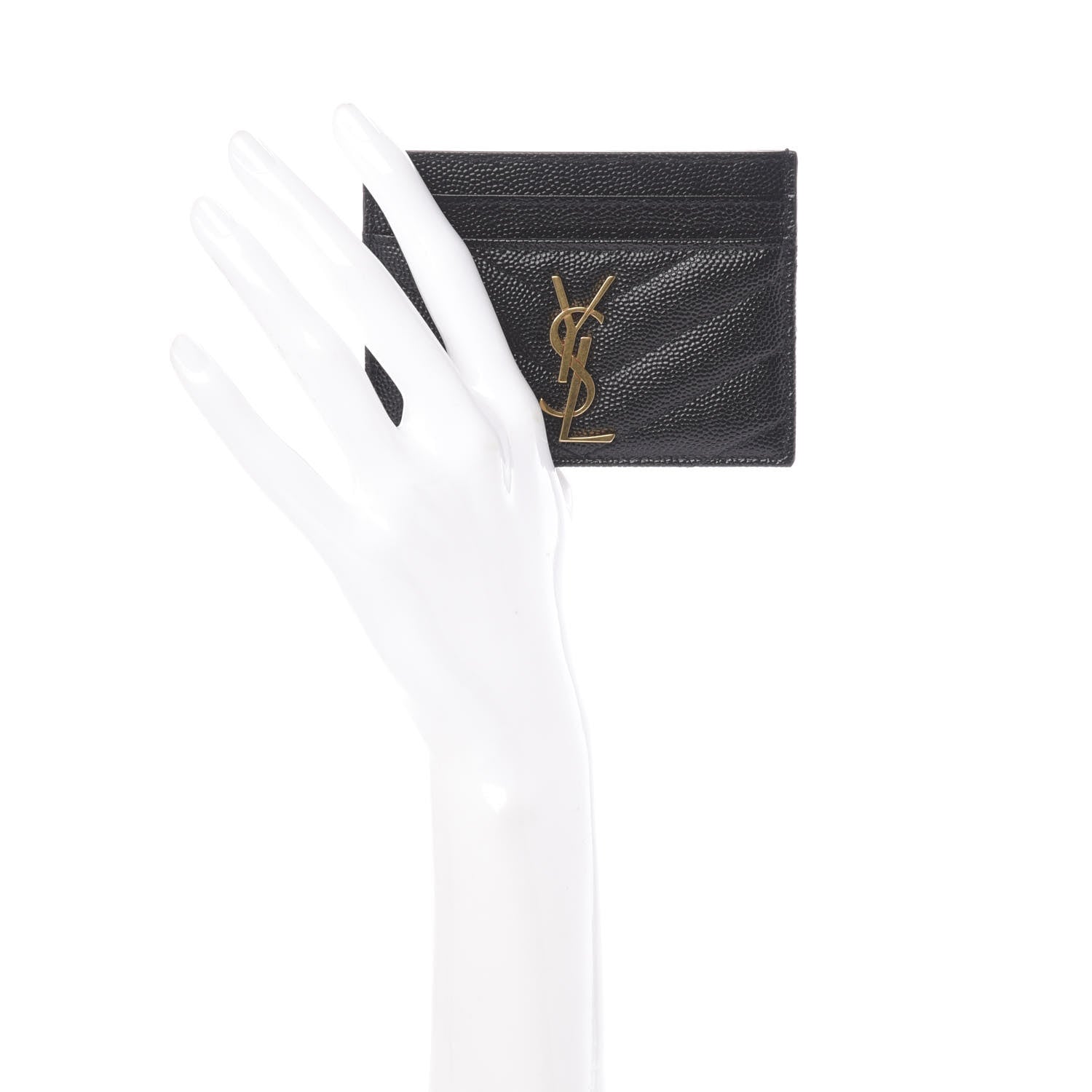 Saint Laurent Grain De Poudre Matelasse Chevron Monogram Credit Card Case Black 2 of 7