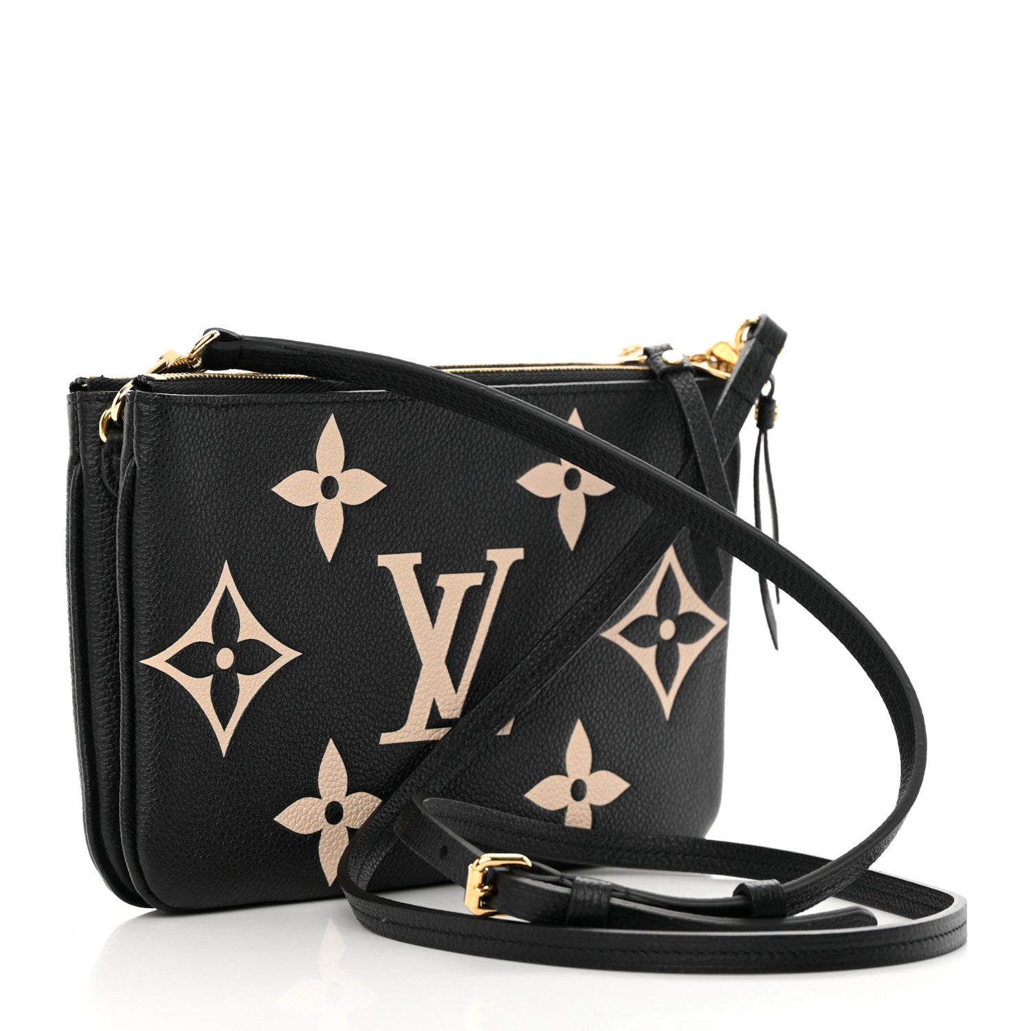 Louis Vuitton Empreinte Monogram Giant Double Zip Pochette Black Cream 3 of 12