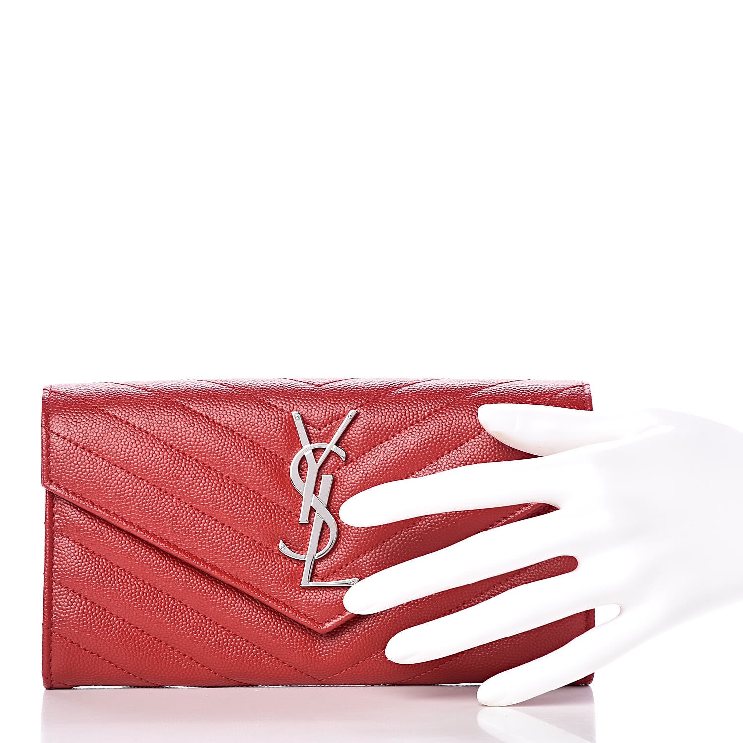 Saint Laurent Grain De Poudre Matelasse Chevron Monogram Flap Wallet Red 2 of 7