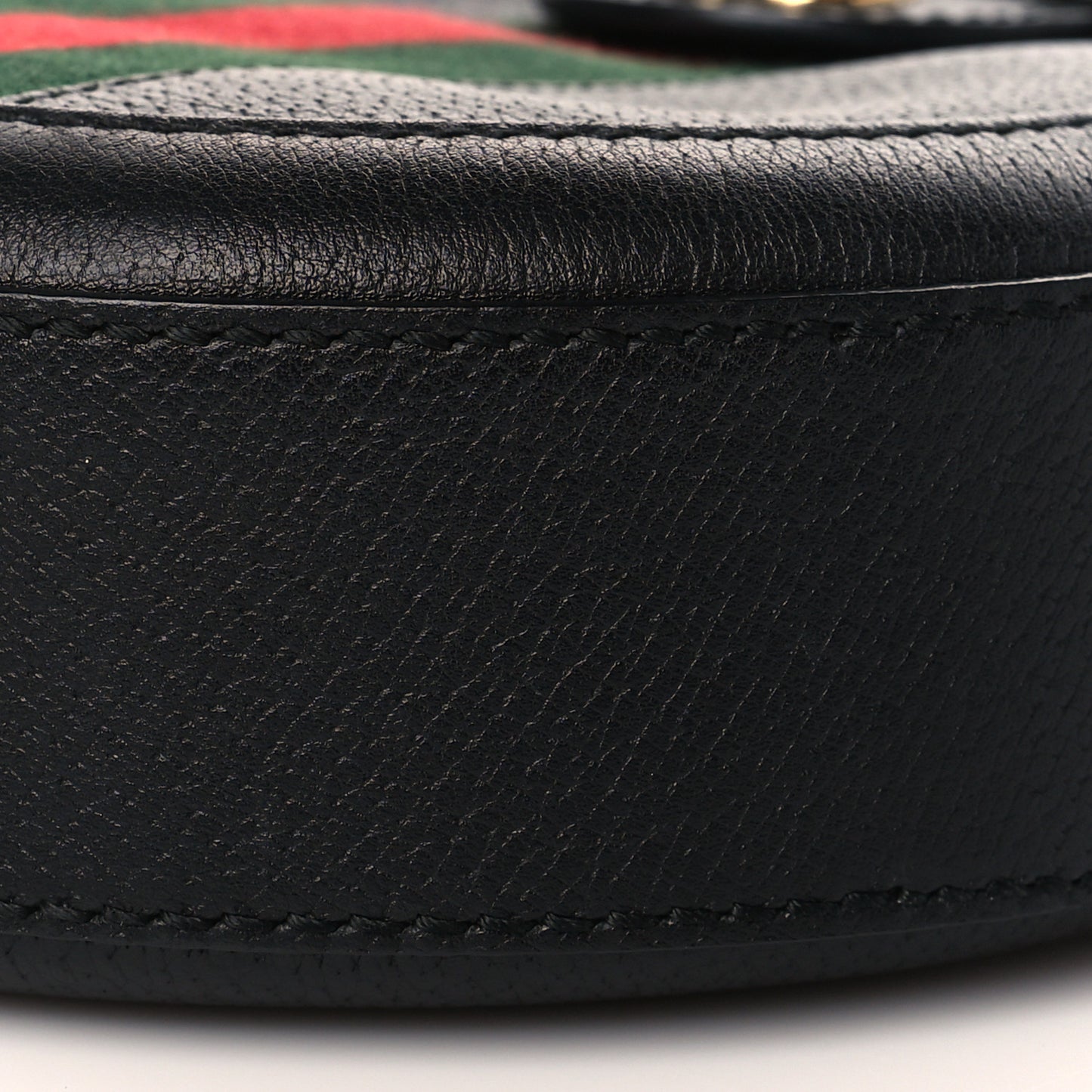 Grained Calfskin Web Mini Ophidia Round Shoulder Bag Black
