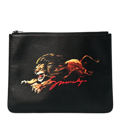 Givenchy Textured Coated Canvas Lion Print Pouch Black 1 of 9