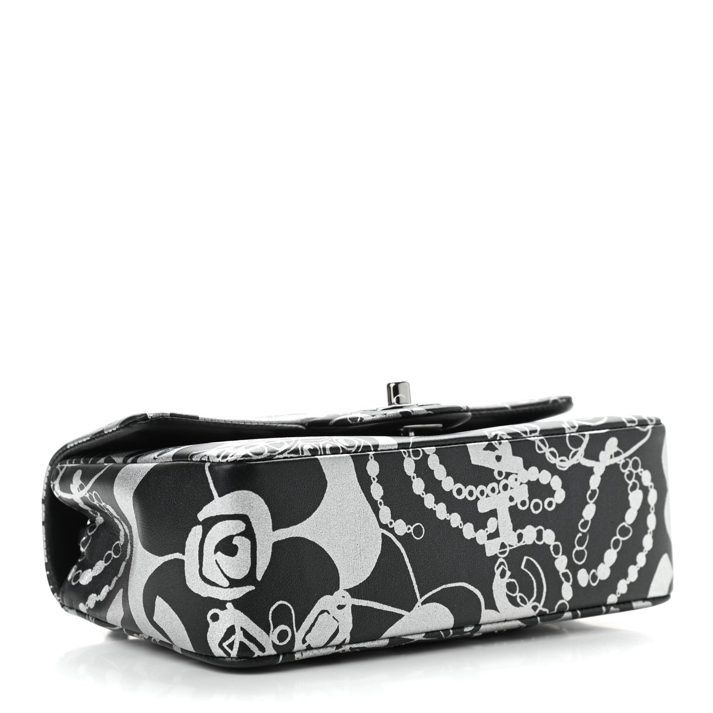 Lambskin Printed Mini Rectangular Flap Black Silver