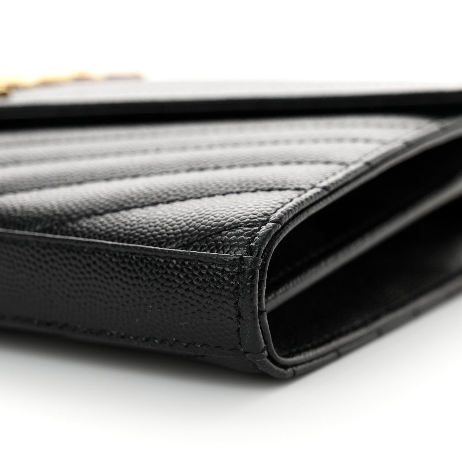 Saint Laurent Grain De Poudre Matelasse Chevron Monogram Chain Wallet Black 11 of 12