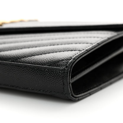 Saint Laurent Grain De Poudre Matelasse Chevron Monogram Chain Wallet Black 11 of 12