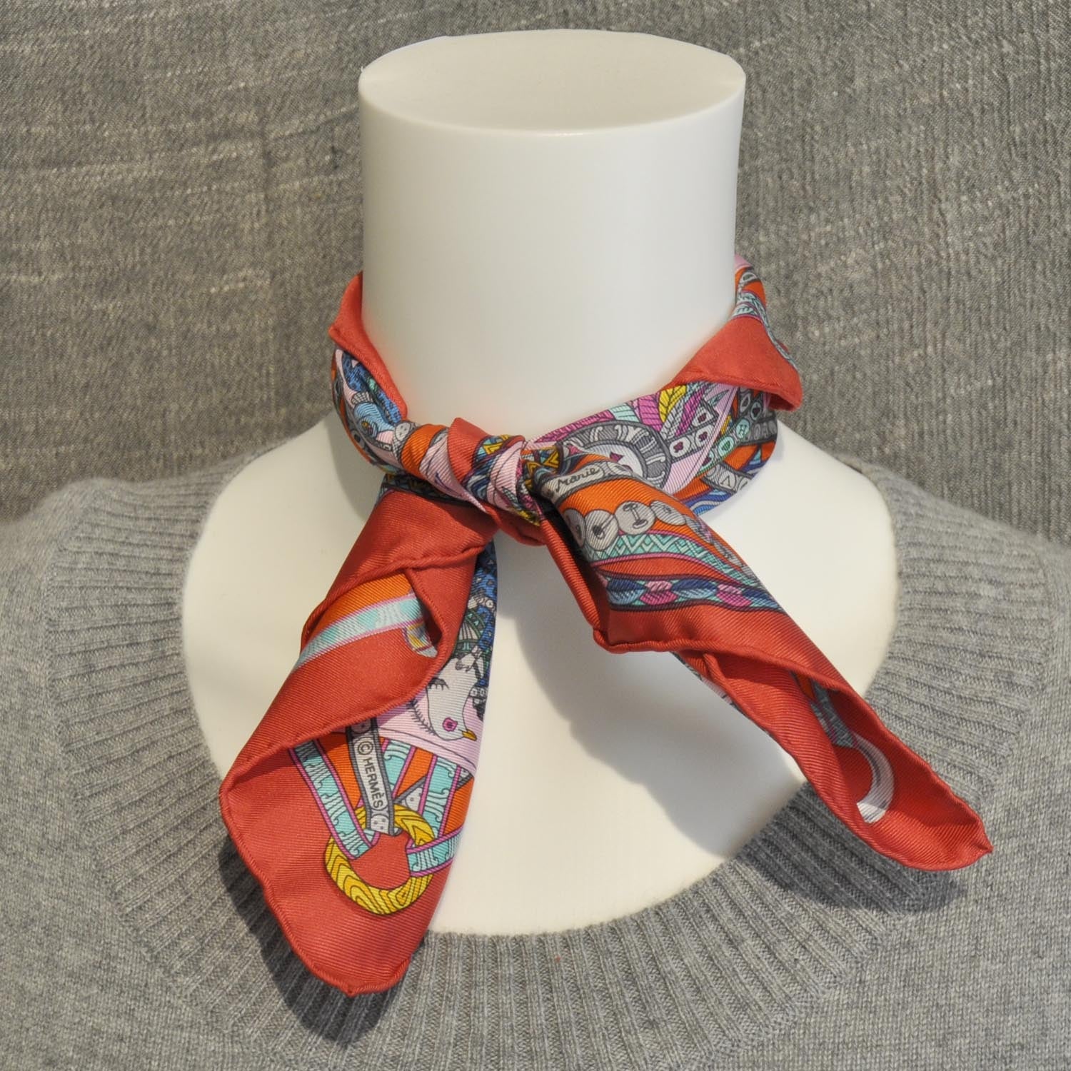 Hermes Silk Twill Dame de Coeur Pocket Square Scarf w Cartes A Nouer Knotting Cards 5 of 6