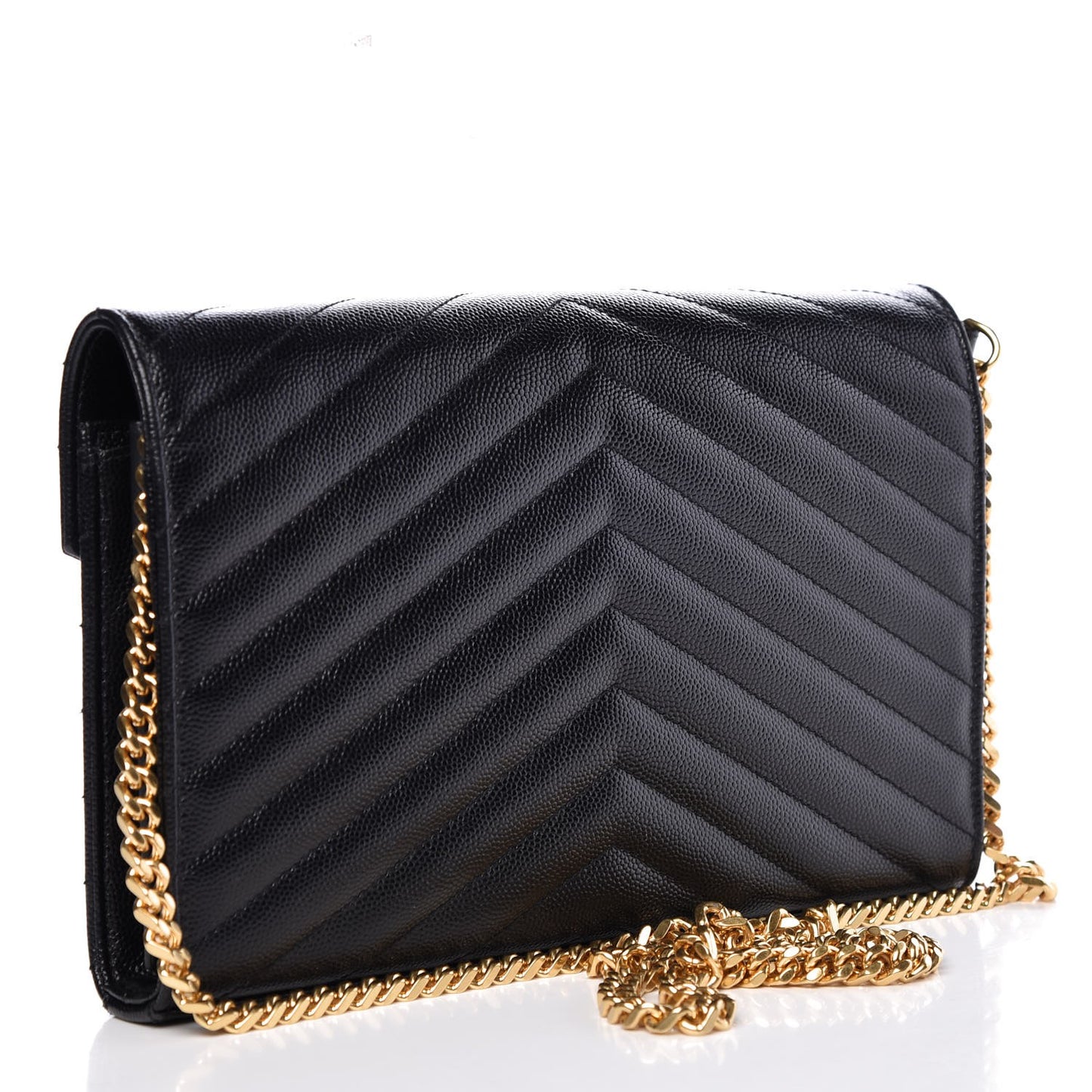 Grain De Poudre Matelasse Chevron Monogram Chain Wallet Black