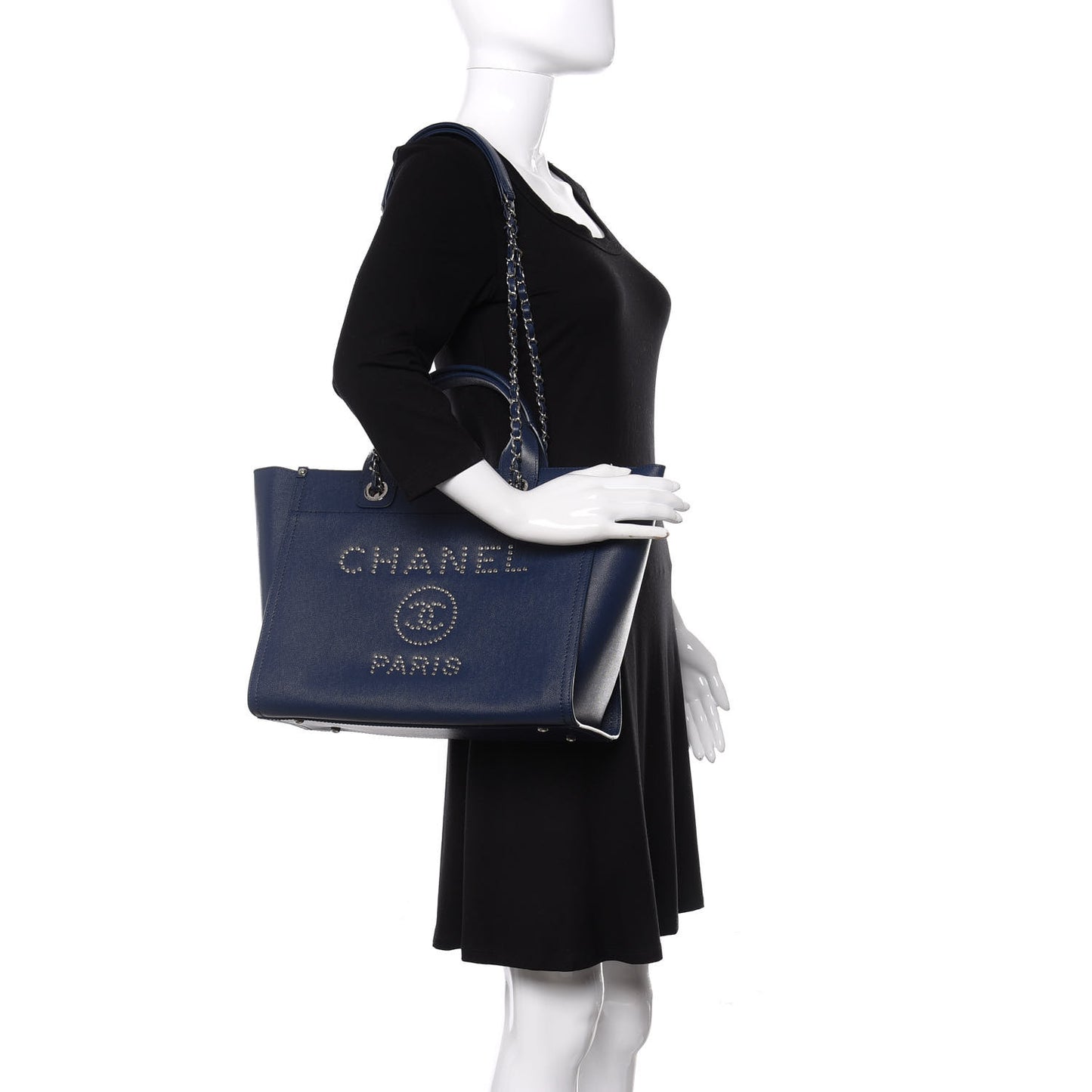 Caviar Small Studded Deauville Tote Navy
