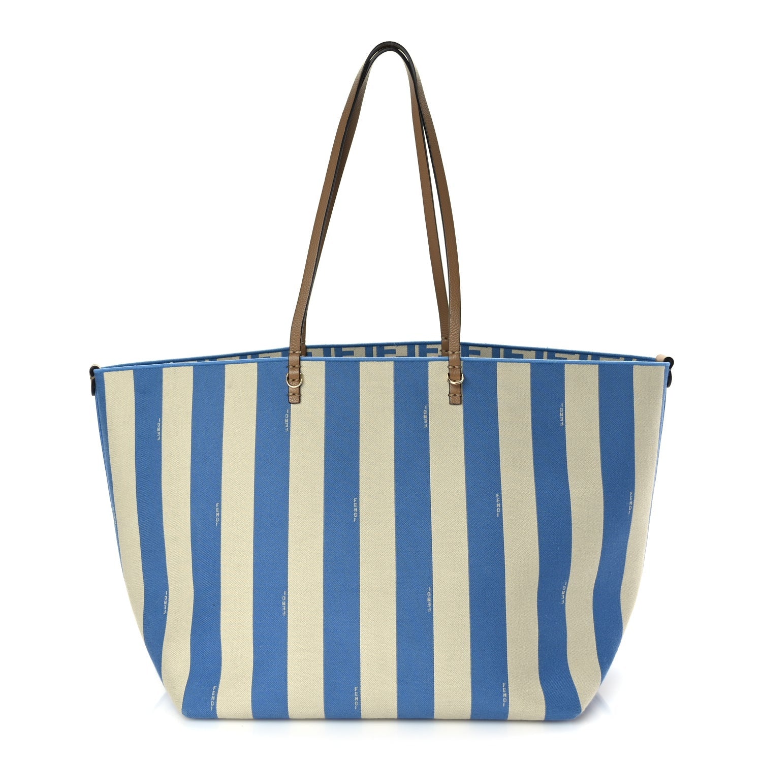Fendi Pequin Stripe FF Large Roll Tote  Cerulean Blue Sand Beige 1 of 9