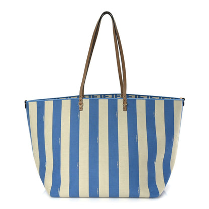 Fendi Pequin Stripe FF Large Roll Tote  Cerulean Blue Sand Beige 1 of 9
