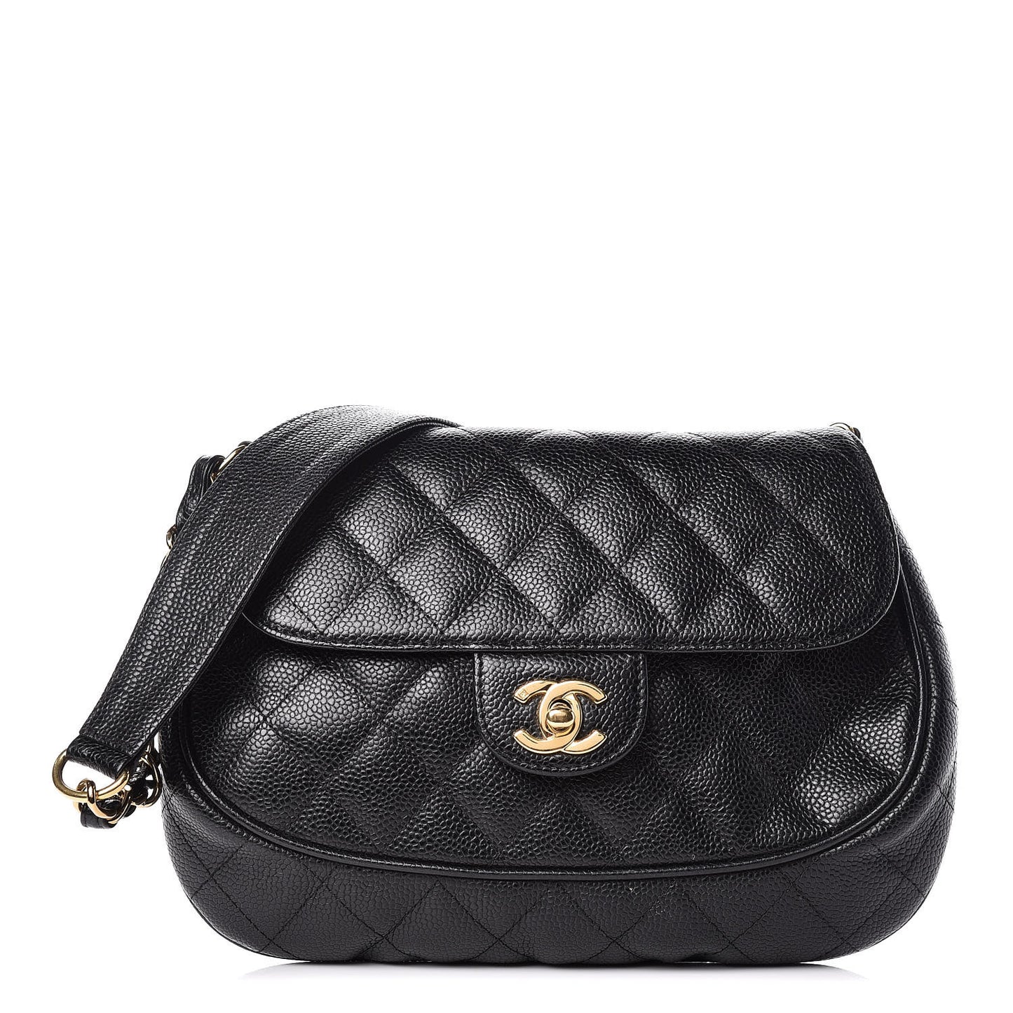 Caviar Quilted Small Flap Shoulder Bag Black